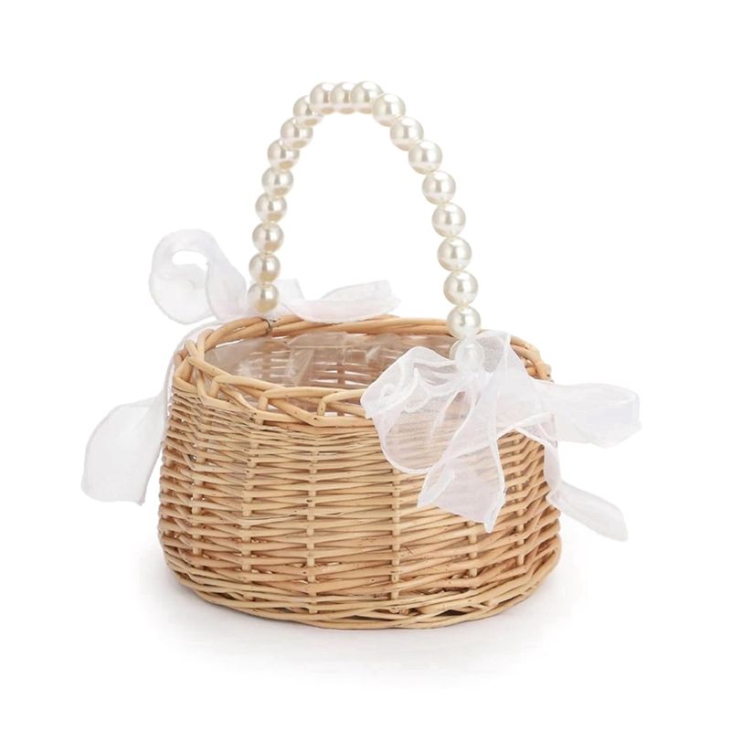 Flower Girl Basket - سلة زهور من الخوص بتصميم ريفي